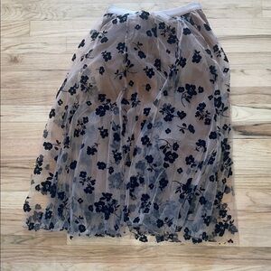 Chicwish Black Floral Embroidered Midi Skirt